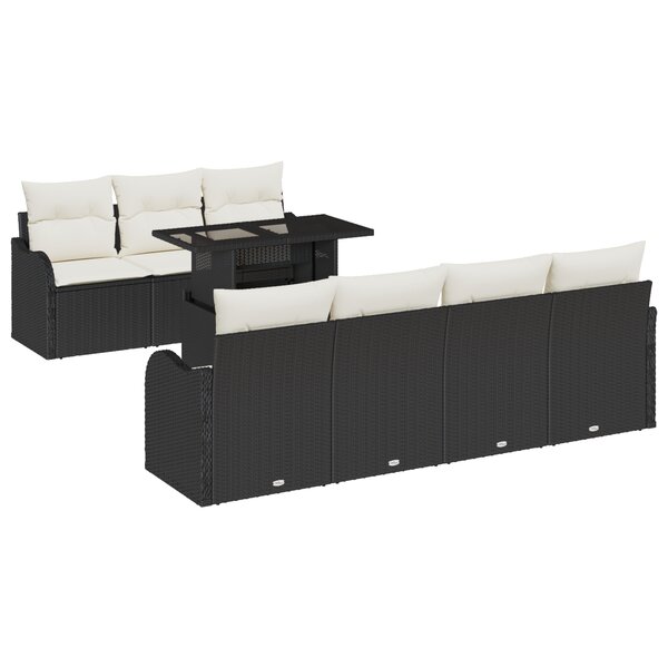 Ensemble de canapés de jardin de 8 pièces avec coussins en rattan poly noir
