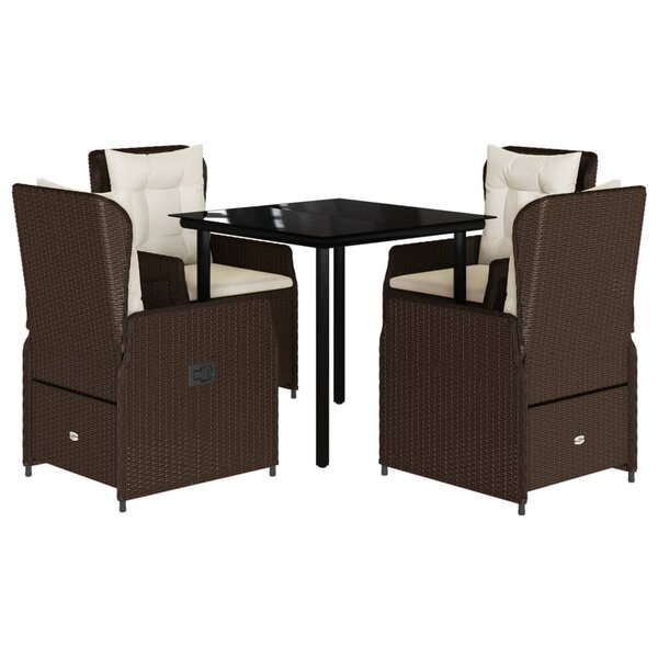 vidaXL Ensemble à manger de jardin 5 Pièces et coussins marron poly rotin