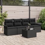 Ensemble de canapé de jardin 5 pièces avec coussins Noir Poly Rotin