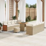 vidaXL Ensemble de Sofa de Jardin 11 Pièces avec Coussins Beige Poly Rattan Acacia