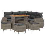 Ensemble de Canapé de Jardin 9 Pièces avec Coussins Gris Poly Rotin Acacia