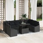 vidaXL Ensemble de salon de jardin 10 pièces avec coussins Noir Poly Rattan