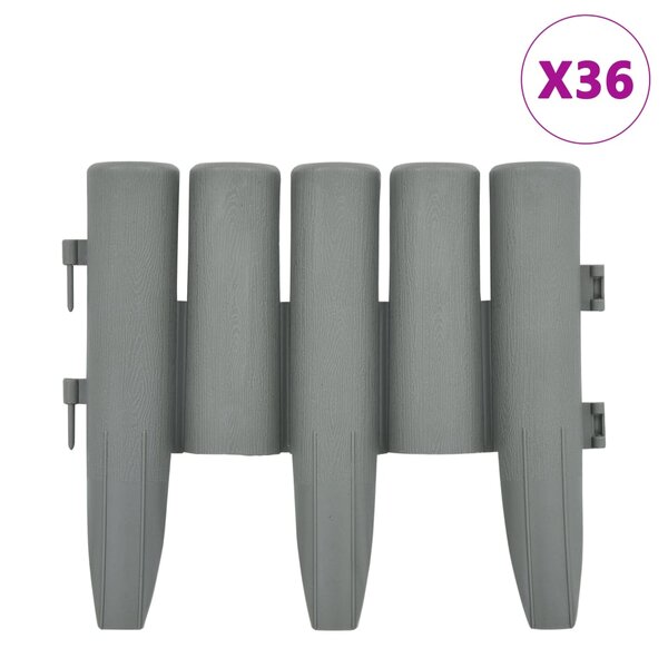 vidaXL Bordures de pelouse 36 Pièces Gris 10 m PP