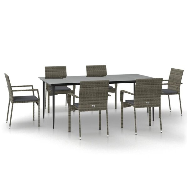 vidaXL Ensemble à manger jardin et coussins 7 Pièces Noir et gris Rotin