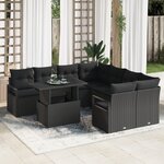 Ensemble de Canapé de Jardin de 9 Pièces avec Coussins en Poly Rattan Noir