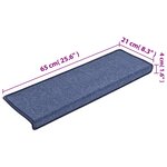 vidaXL Tapis d'escalier 15 Pièces 65x21x4 cm Bleu