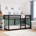 vidaXL Lit superposé sans matelas noir 90x200 cm bois de pin massif