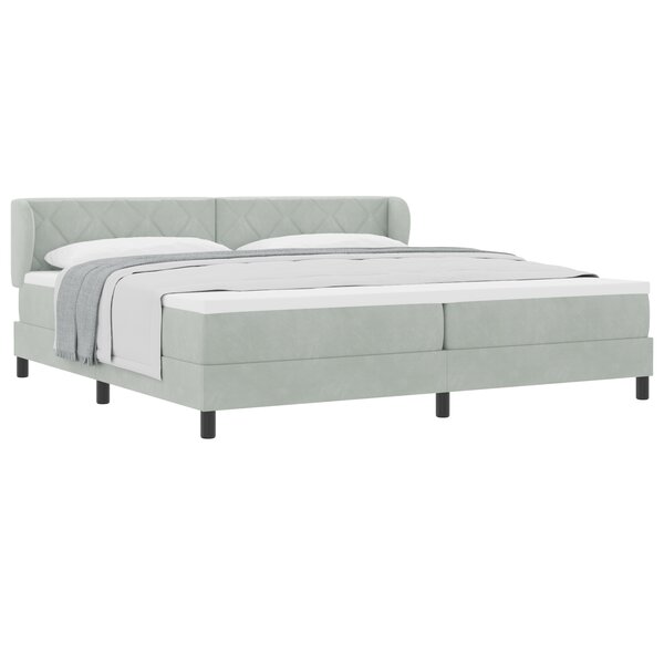 Lit à ressort vidaXL avec matelas gris clair en velours 200x200 cm