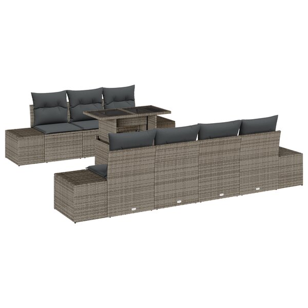 vidaXL ensemble de jardin 8 pièces avec coussins gris en poly rotin