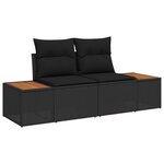 Set de canapé de jardin de 12 pièces avec coussins en poly rotin noir et acacia