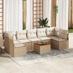 vidaXL Ensemble de canapé de jardin 8 pièces avec coussins beige poly rotin acacia
