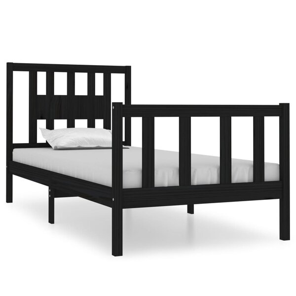 vidaXL Cadre de lit Noir Bois massif 75x190 cm Petit simple