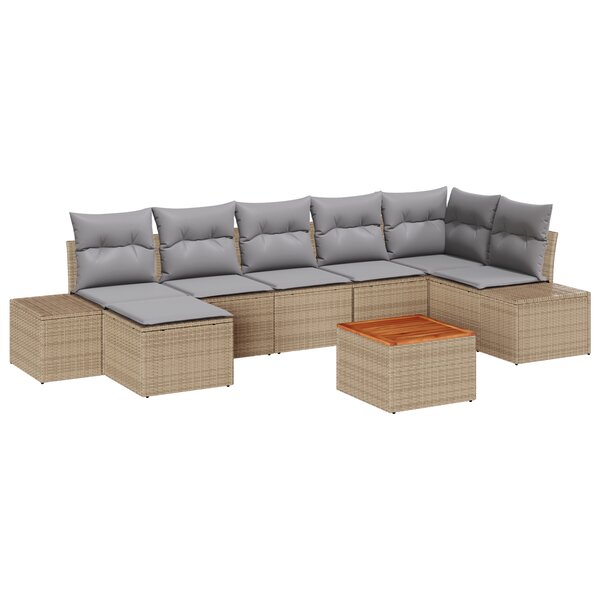 vidaXL Set de Canapé de Jardin de 8 Pièces avec Coussins Beige Poly Rattan Acacia