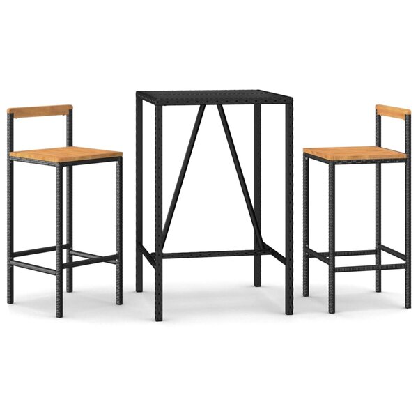 vidaXL Ensemble de bar jardin 3 Pièces noir poly rotin/bois massif acacia