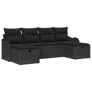 Ensemble de Canapé de Jardin vidaXL 6 pièces avec Coussins Noir Poly Rattan