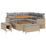 vidaXL Ensemble de Canapé de Jardin 8 pièces avec Coussins Beige Poly Rattan Acacia