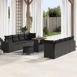 vidaXL Ensemble de Sofa de Jardin 11 Pièces avec Coussins Noir Poly Rattan Acacia