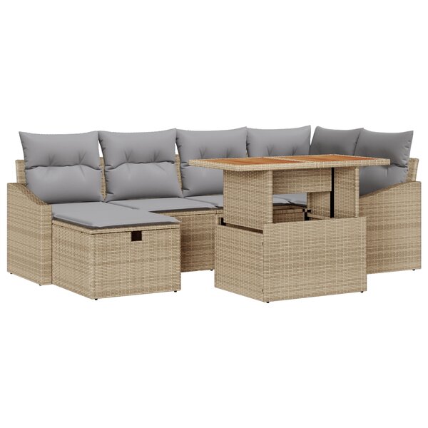 vidaXL Ensemble de canapé de jardin 7 pièces avec coussins Beige Poly Rotin