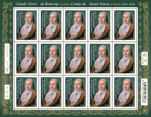 Feuille de 15 timbres - Claude-Henri de Rouvroy, comte de Saint-Simon (1760-1825) - Lettre verte