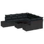 vidaXL Ensemble de canapé de jardin 9 pièces avec coussins en poly rotin noir
