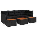 vidaXL Ensemble de canapé de jardin 7 pièces avec coussins noirs en poly rotin et acacia