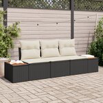 Set de Canapé de Jardin 3 Pièces avec Coussins Noir Rattan Acacia