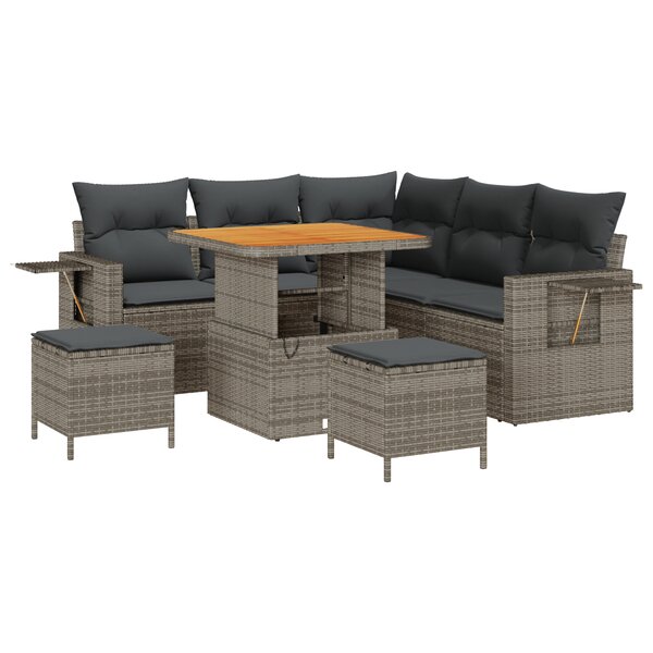 Ensemble de Canapés de Jardin 8 pièces avec Coussins Gris Poly Rattan Acacia