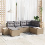 vidaXL Set de canapé de jardin 6 pièces avec coussins beige en poly rattan