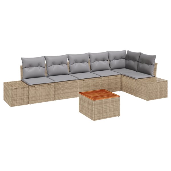 vidaXL Ensemble de sofa de jardin 7 pièces avec coussins Beige Poly Rotin Acacia