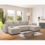 Canapé d'angle convertible panoramique PHAREL5/6 places - Perle - Coffre de rangement - 297 x 155 x 85