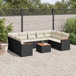 vidaXL Salon de jardin 10 Pièces avec coussins noir résine tressée