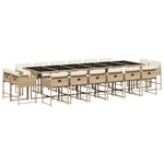 vidaXL Ensemble à manger de jardin et coussins 17 Pièces beige