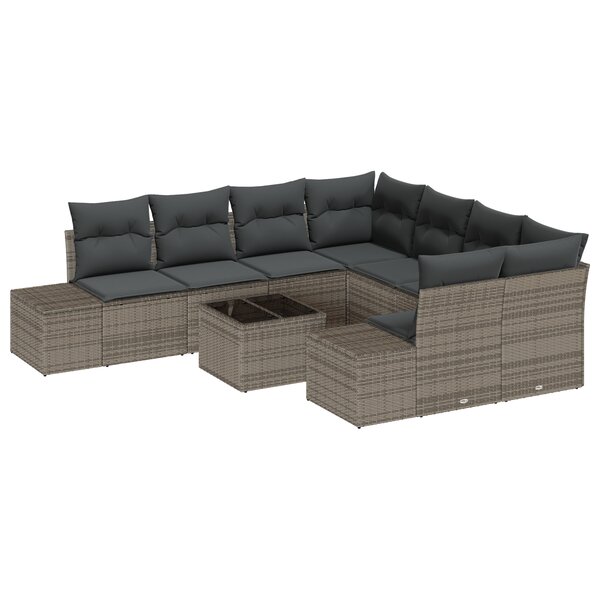 vidaXL Ensemble de canapé de jardin 9 pièces avec coussins gris poly rotin