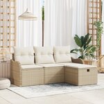 Ensemble de canapé de jardin de 4 pièces avec coussins beige en rotin poly
