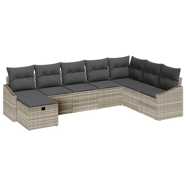 vidaXL Ensemble de Canapé de Jardin 8 pièces avec Coussins Gris Clair Poly Rattan