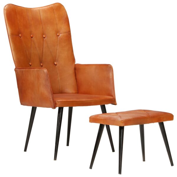vidaXL Chaise à oreilles avec repose-pied Brun roux Cuir véritable