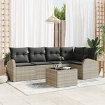 Ensemble de Canapé de Jardin 6 Pièces avec Coussins Gris Rattan Poly