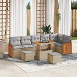 Ensemble de Canapés de Jardin 9 Pièces avec Coussins Beige Rattan Poly Acacia