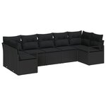 Ensemble de canapé de jardin 7 pièces avec coussins en poly rattan noir