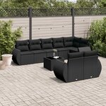 vidaXL Salon de jardin 9 Pièces avec coussins noir résine tressée