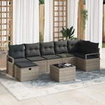 Ensemble de Canapé de Jardin de 8 Pièces avec Coussins en Rattan Gris