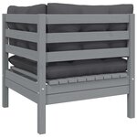 vidaXL Canapé 2 places de jardin et coussins Gris Bois de pin solide