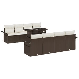 Ensemble de Canapé de Jardin 9 Pièces avec Coussins Marron Rotin Poly