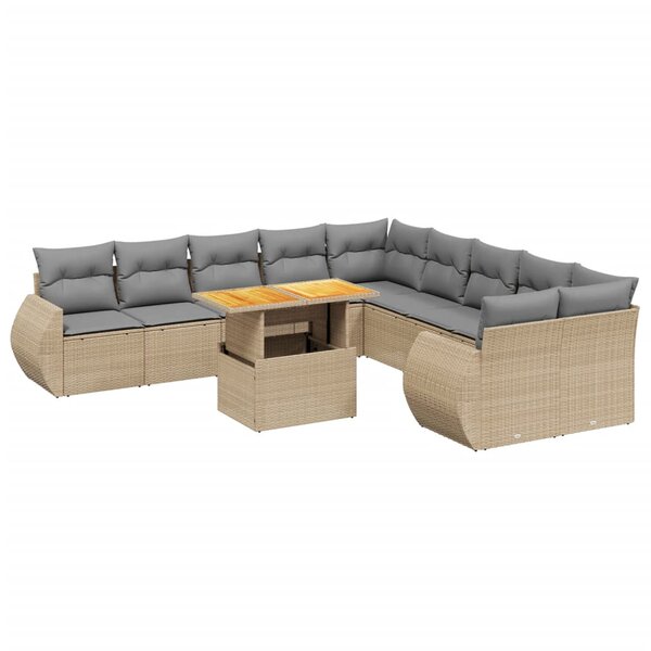 vidaXL Salon de jardin 11 Pièces avec coussins beige résine tressée