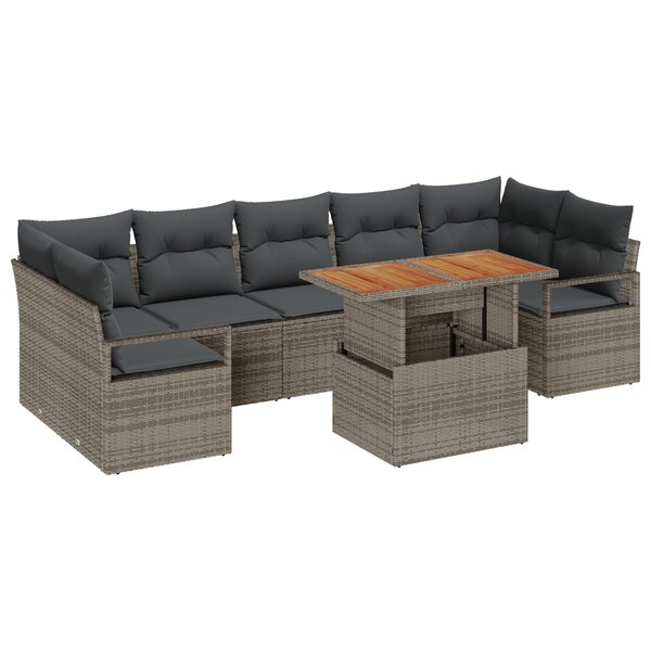 Ensemble de Canapé 8 pièces jardin avec coussins gris en Rattan Poly