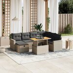 vidaXL Salon de jardin 8 Pièces avec coussins gris résine tressée
