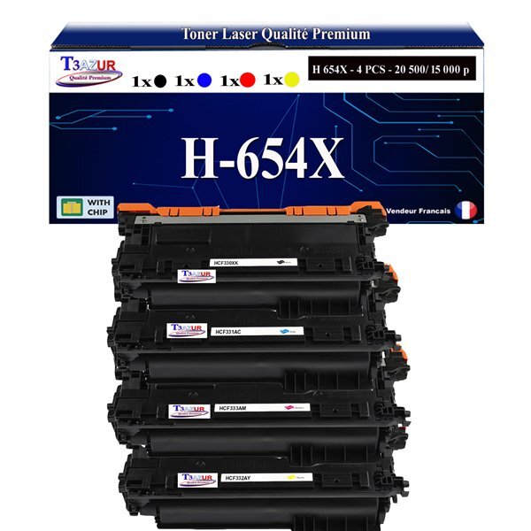 T3AZUR - 4x Toners compatibles avec HP CF330X  CF331X  CF332X  CF333X  654X compatible avec HP