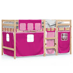vidaXL Lit mezzanine enfants et rideaux rose 90x190cm bois pin massif