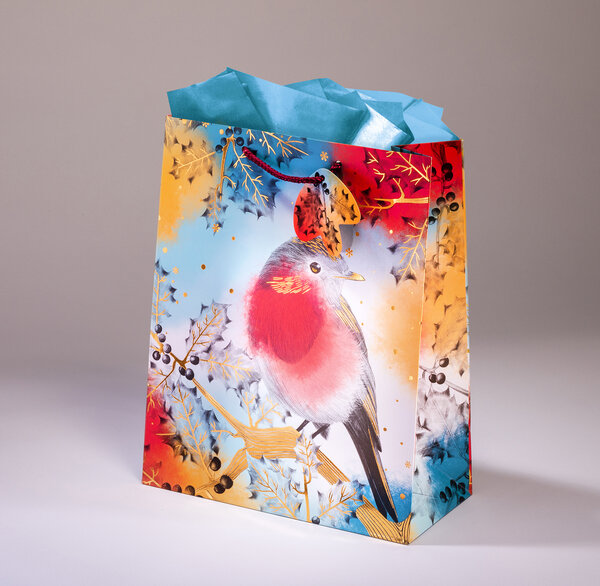 Sac cadeau croquis gml 26 x h 32,5 rouge gorge