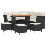 Ensemble de Canapés de Jardin 9 Pièces avec Coussins Noir Rattan PE Acacia